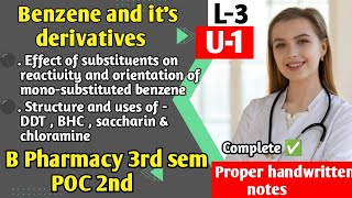 L3  U1  Effect of substituents on reactivity and orientation of benzene DDT BHC  saccharin [upl. by Bixler]