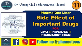 Side Effect of Important Drugs with Mnemonic for GPAT and NIPERJEE II pharmatoonz sideeffect [upl. by Shewmaker718]