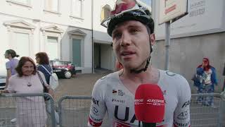 Marc Hirschi  Interview at the finish  Coppa Agostoni  Giro delle Brianze 2023 [upl. by Grefe]