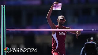 Defending high jump gold medalist Barshim in pain during qualifier  Paris Olympics  NBC Sports [upl. by Enomad]