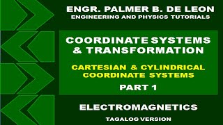 COORDINATE SYSTEMS AND TRANSFORMATION CARTESIAN CYLINDRICAL PART 1 ELECTROMAGNETICS TAGALOG VERSION [upl. by Lledroc]