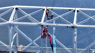 Demolition Work on the old MadawaskaEdmundston International Bridge [upl. by Yelik]