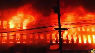 MASSIVE 9 ALARM INFERNO ENGULFS HISTORIC MARCAL PAPER FACTOR WITH COLLAPSE [upl. by Aivitnahs]