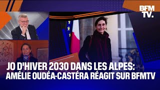 JO dhiver 2030 dans les Alpes la ministre des Sports Amélie OudéaCastéra réagit sur BFMTV [upl. by Adiahs]