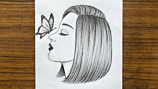 How to draw a girl with butterfly  Pencil Sketch for beginner  Easy drawings for beginners [upl. by Amelie259]