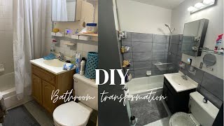 DIY BATHROOM MAKEOVER  APARTMENT FRIENDLY RENOVATIONS  SMALL NYC BATHROOM [upl. by Hareenum]