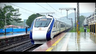 Speeding Vande Bharat Takes a Refreshing Rainshower Bath at Neral [upl. by Ijuy27]