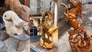 How to Wood Carving Making Sculpture  Incredible Woodworking ideas Easy [upl. by Cohlette]