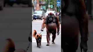 Orangutan walking dog on the street [upl. by Iinden]