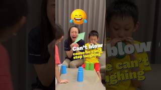 Blow Balloons and Knock Cups Off Table Family Game shorts familyvlog fungame [upl. by Airelav]