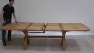 Country Oak 18  23  28m Double Extending Cross Leg Oval Oak Dining Table [upl. by Dnivra]