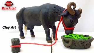 Sculpting Clay  Buffalo making with clay tutorial  Animals making with clay  clay animal Art [upl. by Eenolem]