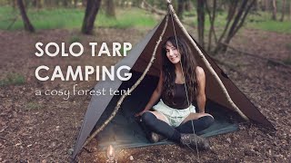 Solo Tarp Camping amp Cooking Beef Curry in the Woods [upl. by Llenyr554]