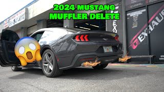 2024 Mustang Ecoboost Muffler DELETE with quad Chrome tips ⚠️OMG⚠️ 23 L 4cylinder [upl. by Adnolohs]