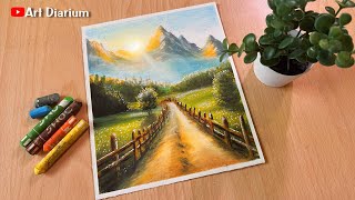 Mountain Scenery Drawing with Oil Pastels  STEP by STEP [upl. by Mills49]