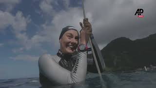 Kateryna Sadurska UKR breaks World Record with 82meter nofins freedive [upl. by Lrigybab642]