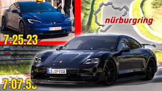 Tesla Model S Plaid Track Package VS Porsche Taycan Performance Package Nürburgring Lap Record [upl. by Sheffield]