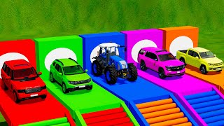 TRANSPORTING FIVE COLOR MINI RIGITRAC DACIA DUSTER VOLKSWAGEN LAND ROVER  Farming Simulator 22 [upl. by Eneryc]