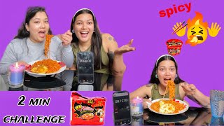 2x spicy four packet ramen noodles in 2 min challenge with sister 🌶️🥵 [upl. by Nayrb]