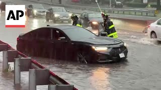 Thunderstorms with heavy rain cause flooding across New York City [upl. by Nataline475]