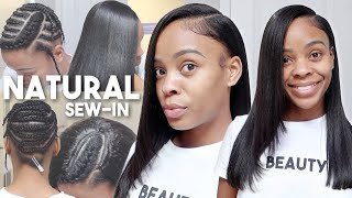 NATURAL SEWIN TUTORIAL  SIDE PART LEAVE OUT  ONLY 2 BUNDLES ♡ tjbeauty [upl. by Latsryc]