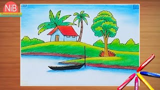 Beautiful Village House Drawing Village Painting on Canvas Indian Village Scenery Painting [upl. by Nodnnarb916]