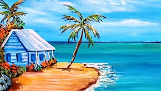 Tropical Beach Hut An Easy Level Acrylic Timelapse Painting [upl. by Malca]