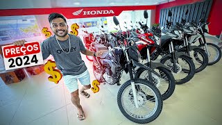 PREÇOS DE TODAS AS MOTOS HONDA 2024 NA CONCESSIONÁRIA [upl. by Ilaw345]