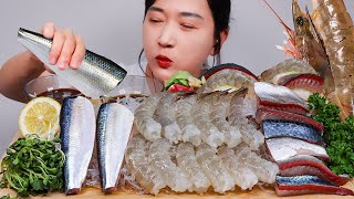 전어 고등어 생새우 회 리얼사운드 먹방 ASMR RAW SEAFOODGIZZARD SHADMACKERELSHRIMP MUKBANG EATING SOUNDS  NAJIN [upl. by Yssor]