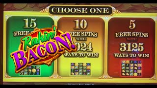 Rakin’ Bacon 🥓  Playing To See What The Bonus Pay Out  Rakin Bacon Slot Machine [upl. by Airtap]