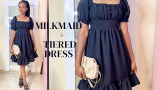 How to Cut and Sew a MILKMAID DRESS  TIERED DRESS  Easy Tutorial [upl. by Gottfried]