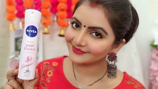 NIVEA pearl amp beauty underarms spray review RARA  how to get clean clear fresh beautiful underarms [upl. by Basir]