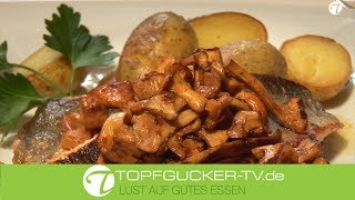 Bachsaibling auf der Haut gebraten mit frischen Pfifferlingen und Kartoffeln [upl. by Hauser]