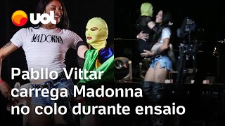 Pabllo Vittar pega Madonna no colo durante ensaio para show em Copacabana veja vídeo [upl. by Kcir459]