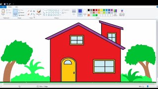 ms painting 3d  ms paint scenery  computer drawing easy  draw a beautiful house and colour it [upl. by Bernete]