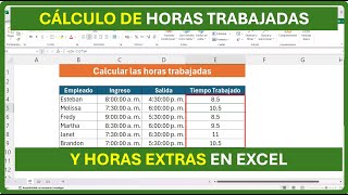 Aprende a calcular las HORAS TRABAJADAS Y HORAS EXTRAS en Excel [upl. by Laenaj]