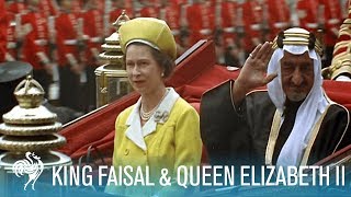 King Faisal Arrives to a Royal Welcome by Queen Elizabeth II 1967  British Pathé [upl. by Ichabod537]