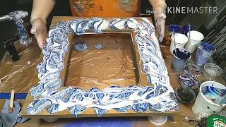 Acrylic pouring Mirror  Picture frame dirty pour in blue Fluid Art Home decor DIY [upl. by Anitel]