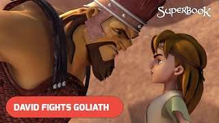 David Fights Goliath  Clip from A Giant Adventure  Superbook S01 E06 [upl. by Gen]