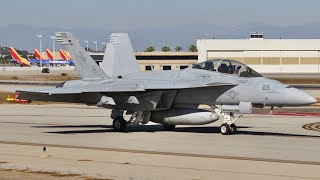 Double clip FA18F Super Hornet taking off Long Beach Airport [upl. by Ibbed]