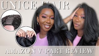 MOST NATURAL V Part Wig Install w Leave Out  NO GLUE or SPRAY NEEDED  ft Unice Amazon [upl. by Trammel]