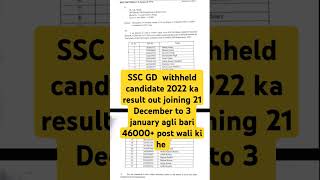 SSC GD withheld candidate 2022 ka result out joining 21 December to 3 january agli bari 46000 [upl. by Isac]