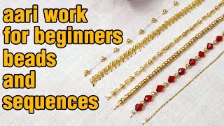 aari work for beginners  basic stitches with beads and sequences  diy  130 [upl. by Imena109]