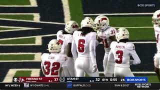 Fresno State DB makes incredible leaping game sealing INT vs Utah State [upl. by Doraj167]