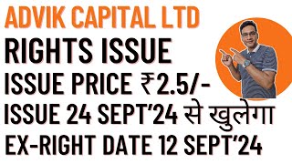 Advik Capital Rights Issue 2024  Invest mantra [upl. by Enilreug]