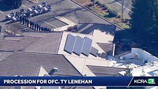 LiveCopter 3 is over the procession for Ofc Ty Lenehan the Elk Grove officer killed in a wrong… [upl. by Aube]