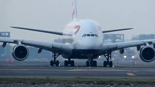 British Airways Jumbo Airbus A380 Preparing for Takeoff  Big Plane Taking off Logan Airport [upl. by Aicemak]