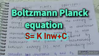 Boltzmann Planck equation complete derivation  Statical thermodynamics Physical chemistry notes [upl. by Echo]