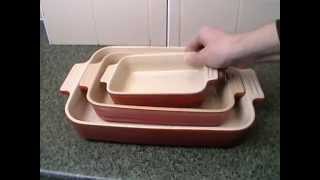 Le Creuset Stoneware Rectangular Dish Set 32cm 26cm amp 18cm Cerise close look [upl. by Aseyt268]