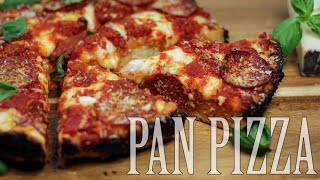 Cast Iron Skillet Pan Pizza With Crispy Caramelized Cheese  No Knead Dough [upl. by Line390]